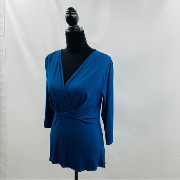Loveappella Teal V Neck with Drape Front Twist - Picture 7 of 12